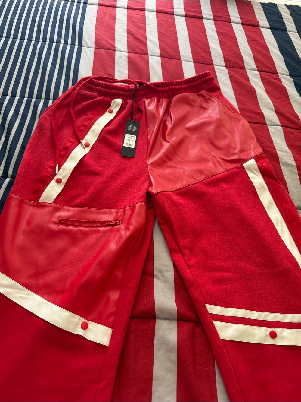 Fashion Nova Red & White Mixed-Media Jogger Pants - Picture 10 of 16